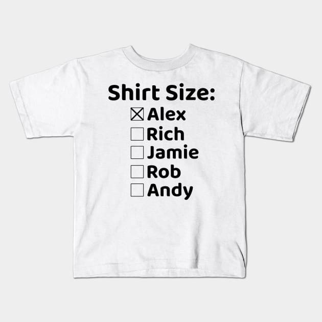 Shirt Size Alex Kids T-Shirt by Rich McRae